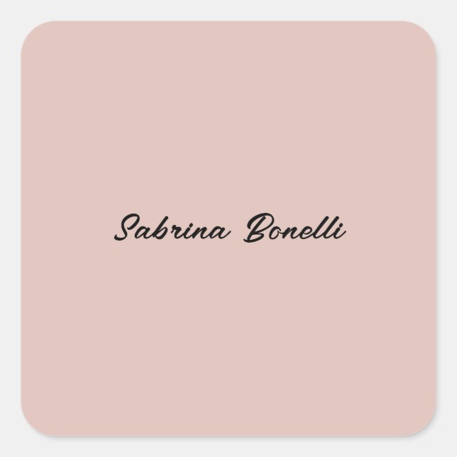 Add Name Elegant Plain Simple Rose Gold Colour Square Sticker (Front)