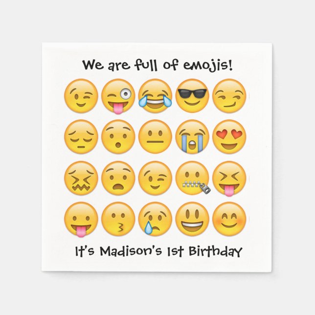 Add Name - Emoji Birthday Party Personalised Napkin (Front)