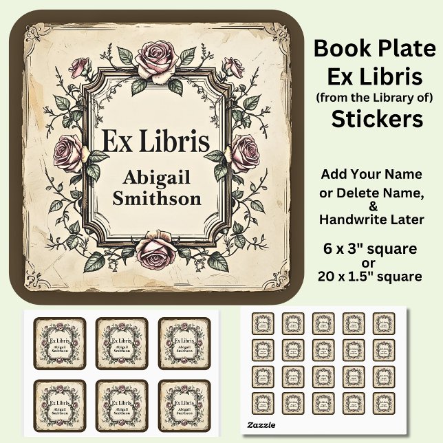 Add Name Ex Libris Book Owner  Square Sticker (Creator Uploaded)