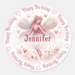 Add Name Fairy & Flowers Classic Round Sticker