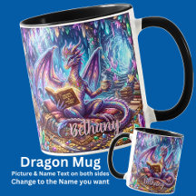 Add Name Fantasy Dragon with Book & Coffee
