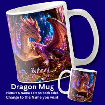 Add Name Fantasy Dragon with Book & Coffee