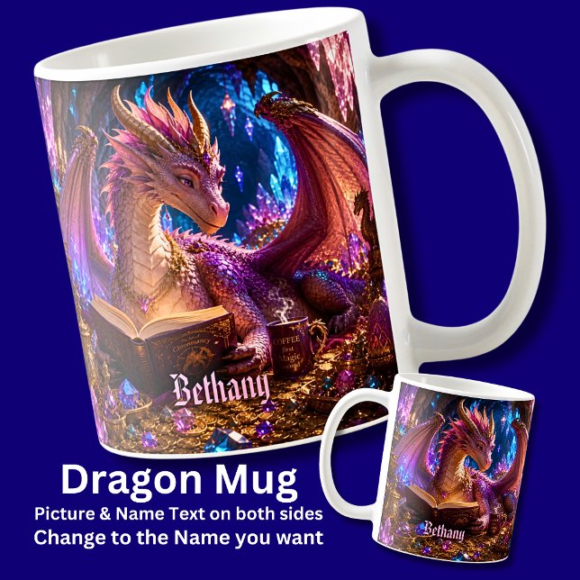 Add Name Fantasy Dragon with Book & Coffee Mug (Creator Uploaded)