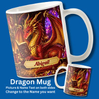 Add Name, Fantasy Dragon with Book & Coffee