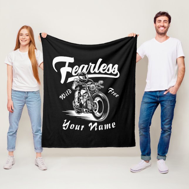 Add Name Fearless Wild Free Motorcycle             Fleece Blanket (In Situ)