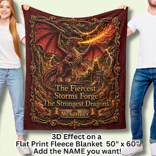 Add Name Fire Dragon Red 3D Effect Motivational Fleece Blanket
