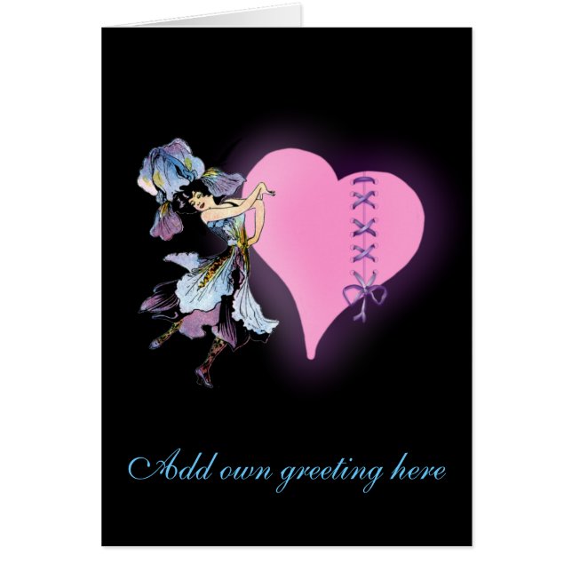 Add name Flower Fairy card - vintage art hearts (Front)