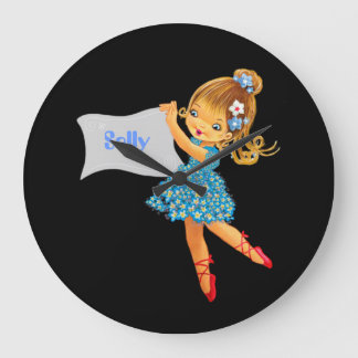 Add name Flower Fairy clock, girly pretty bluebulk Large Clock