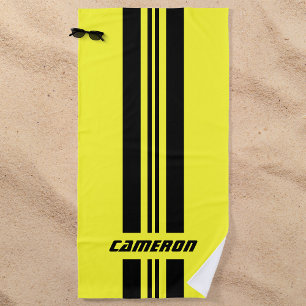 Add Name Fully Custom Colours Racing Stripes 1 Beach Towel