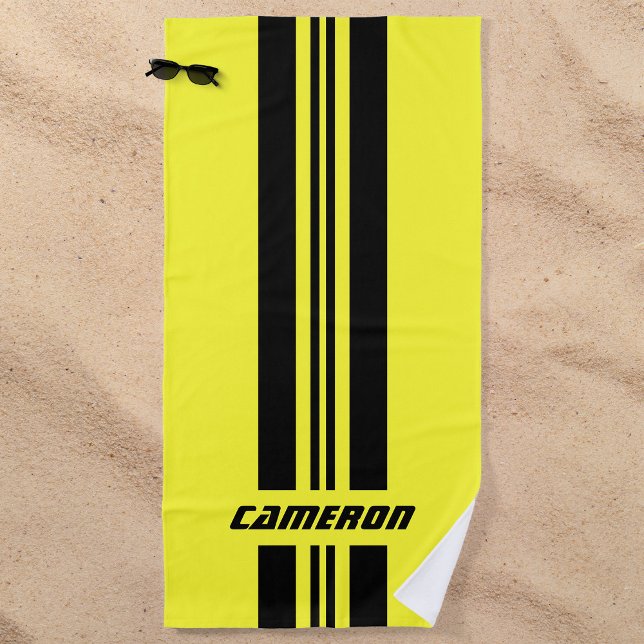 Add Name Fully Custom Colours Racing Stripes 1 Beach Towel (Creator Uploaded)