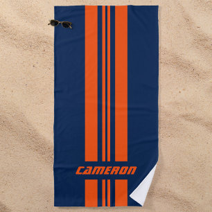 Add Name Fully Custom Colours Racing Stripes 1 Beach Towel