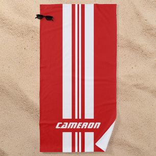 Add Name Fully Custom Colours Racing Stripes 1 Beach Towel