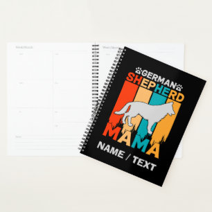 Add Name German Shepherd MAMA, Blue Brown on Black Planner