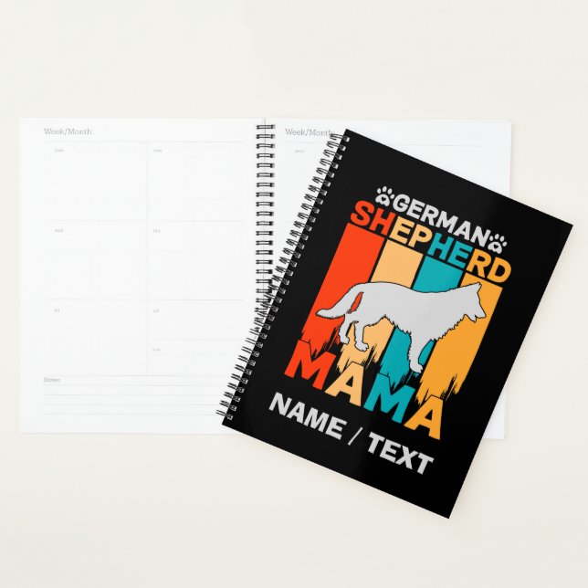 Add Name German Shepherd MAMA, Blue Brown on Black Planner (Display)