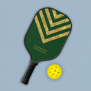 Add Name Green and Faux Gold Chevron Pickleball Paddle