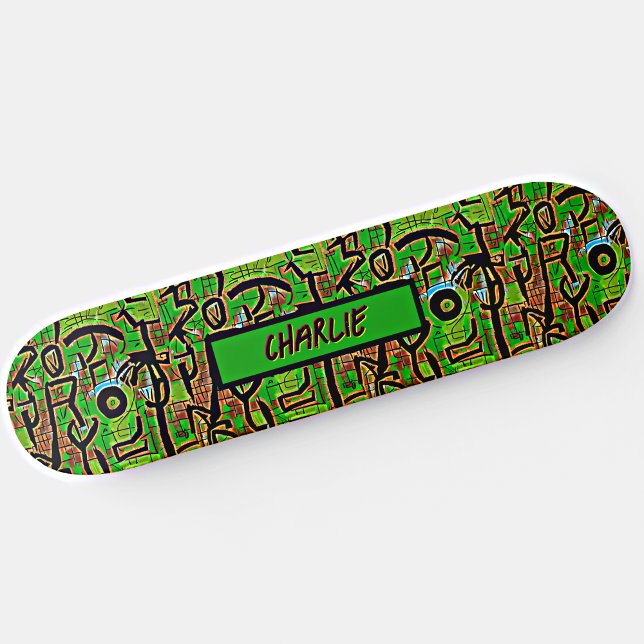 Add Name, Green Brown Graffiti Skateboard (Creator Uploaded)
