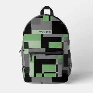  Add Name Green & Grey Abstract Modern Minimal Men Printed Backpack
