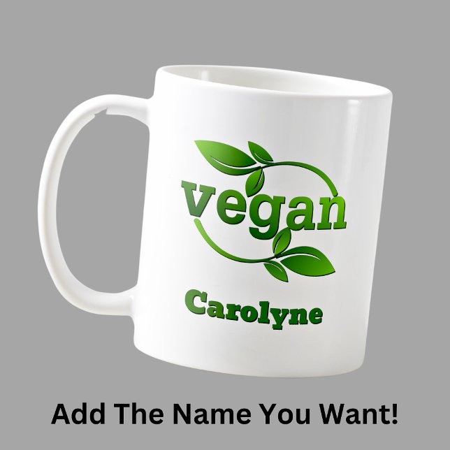 Add Name Green Leaves Vegan Coffee Mug (Creator Uploaded)