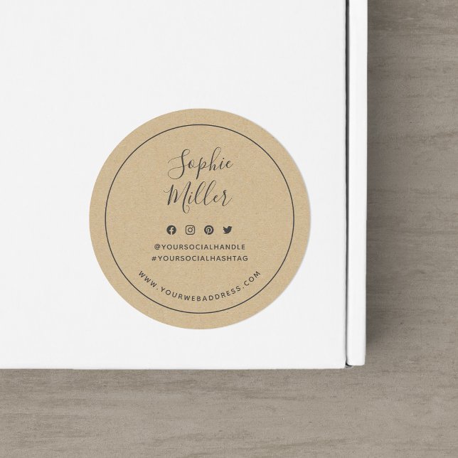 Add Name Grey Border Social Media Branding Kraft Classic Round Sticker (Creator Uploaded)