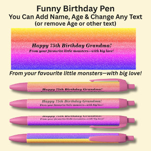 Add Name, Happy Birthday & from Little Monsters Black Ink Pen