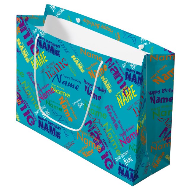 Add Name, Happy Birthday Large Gift Bag (Front Angled)