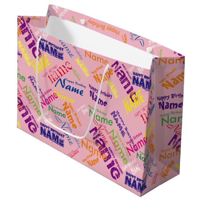 Add Name, Happy Birthday Large Gift Bag (Front Angled)