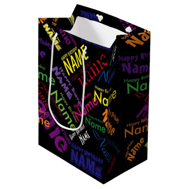 Add Name, Happy Birthday Medium Gift Bag (Front Angled)