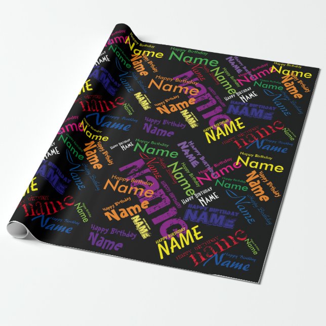 Add Name Happy Birthday Wrapping Paper (Unrolled)