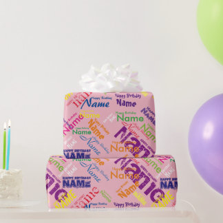 Add Name Happy Birthday Wrapping Paper