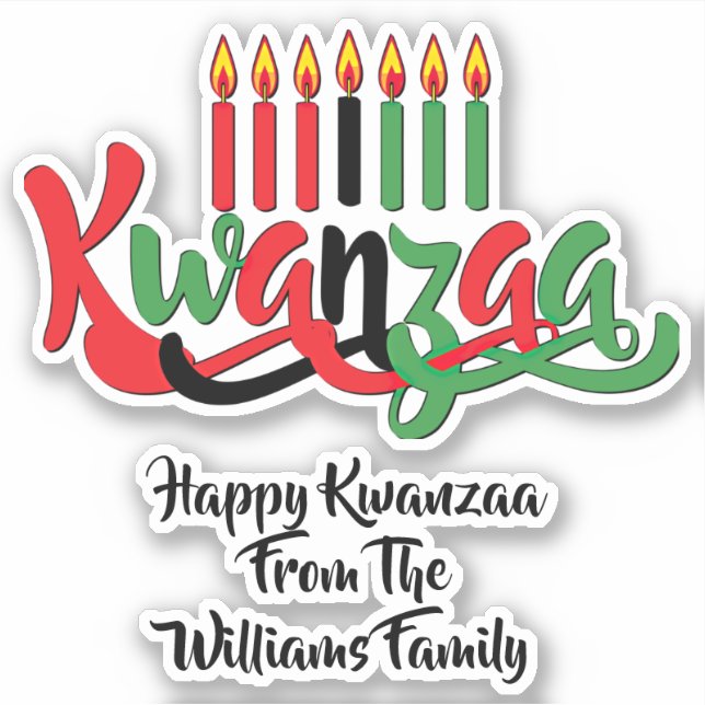 Add Name, Happy Kwanzaa, Seven Candles  Kiss Cut (Front)