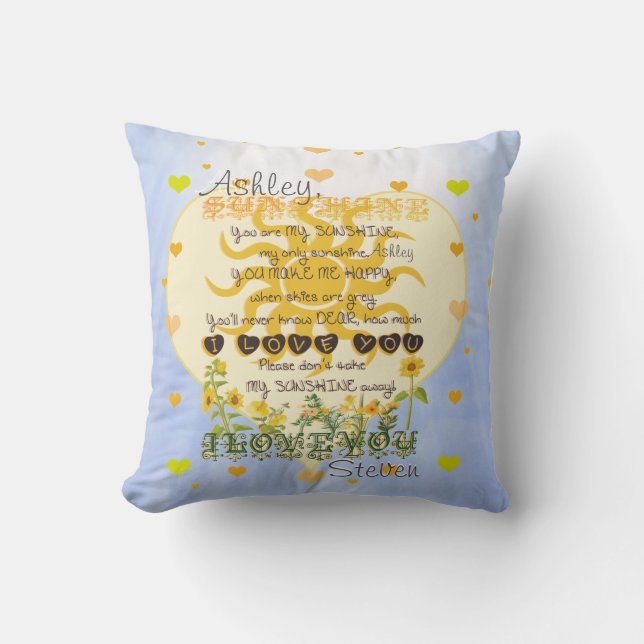 Add Name Hearts & Sunshine Cushion (Front)