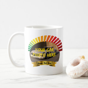 Add Name & His Car Photo, with Banner Speedo Icon  Coffee Mug