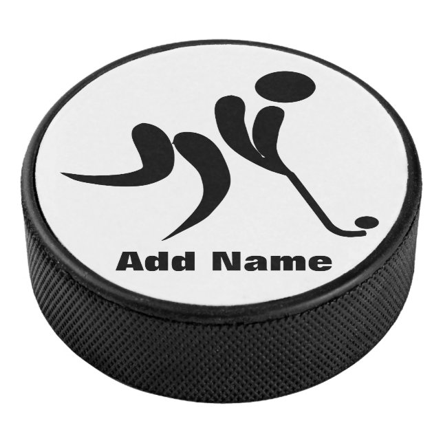 Add Name Hockey Player Stick Puck Black White (3/4)