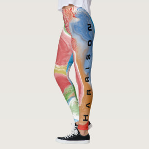 Add Name Holographic Starburst Aqua Pink Leggings