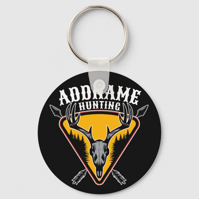 ADD NAME Hunter Elk Skull Big Antlers Deer Hunting Key Ring (Front)