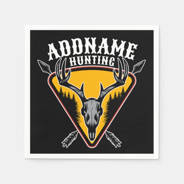 ADD NAME Hunter Elk Skull Big Antlers Deer Hunting Napkin (Front)