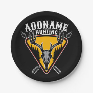 ADD NAME Hunter Elk Skull Big Antlers Deer Hunting Paper Plate
