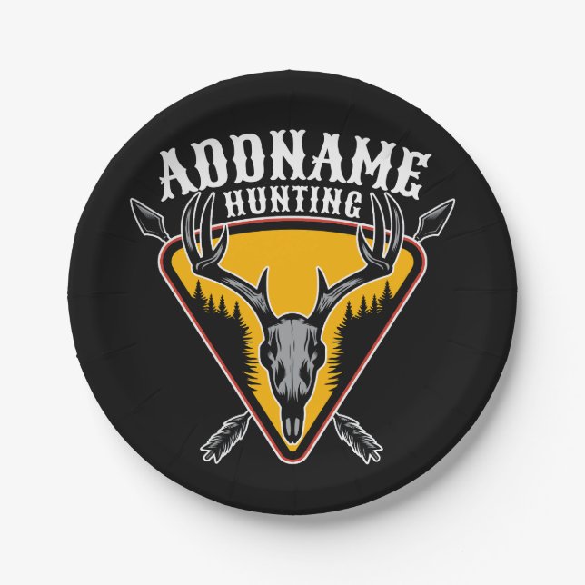 ADD NAME Hunter Elk Skull Big Antlers Deer Hunting Paper Plate (Front)