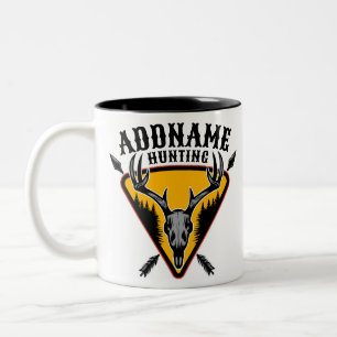 ADD NAME Hunter Elk Skull Big Antlers Deer Hunting Two-Tone Coffee Mug