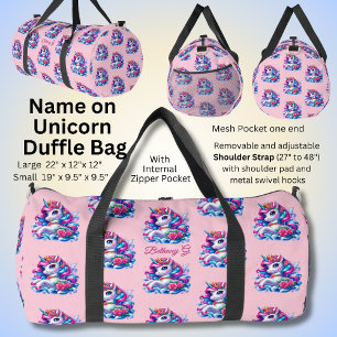 Add Name Initial, Pink & Blue Unicorn Duffle Bag