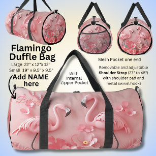 Add Name Initial, Pink Flamingo 3D Design Duffle Bag