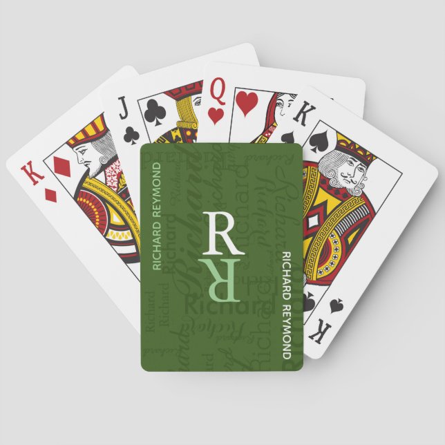 Add Name Initial to get Personalised Green Playing Cards (Back)