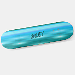 Add Name Initials, Light Blue Brushed Metal Effect Skateboard