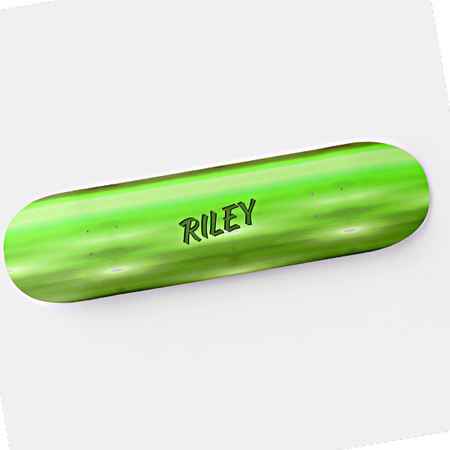 Add Name Initials Light Green Brushed Metal Effect Skateboard (Creator Uploaded)