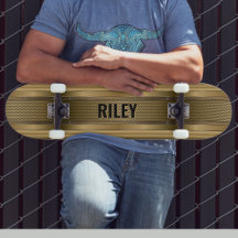 Add Name Initials, Metallic Gold Strips Skateboar