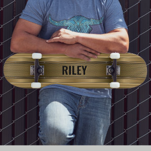 Add Name Initials, Metallic Gold Strips  Skateboar Skateboard