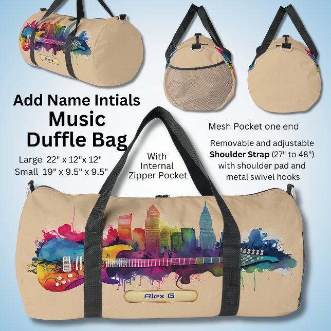 Add Name, Initials, Paint Guitar with City Skyline Duffle Bag (Creator Uploaded)