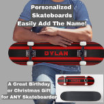 Add Name Initials Red Stripes Black Textured Look Skateboard<br><div class="desc">Add any name or initials you want on this great design - See my store for lots more personalised skateboard designs and Skateboard T-Shirts,  Hoodies,  Backpacks,  Blankets and more.</div>