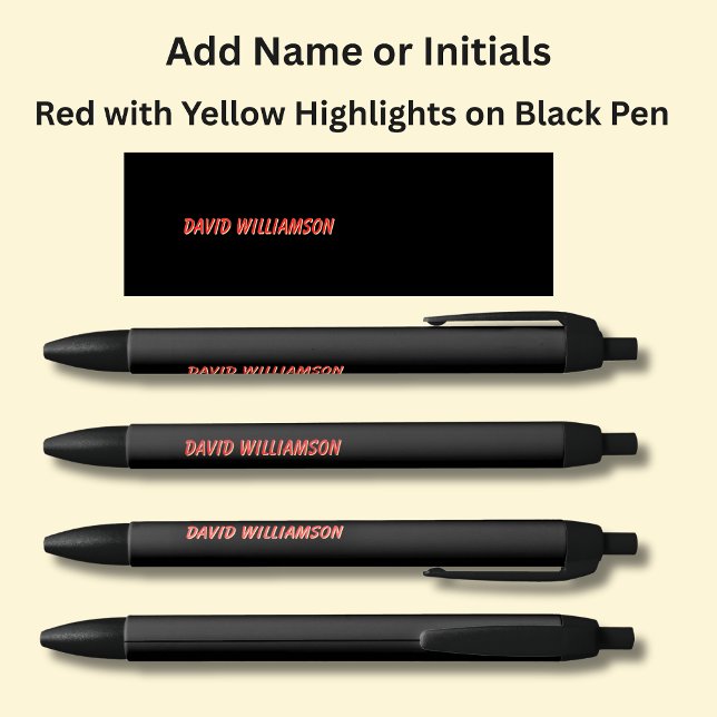 Add Name Initials Red + Yellow highlights on Black Ink Pen (Creator Uploaded)