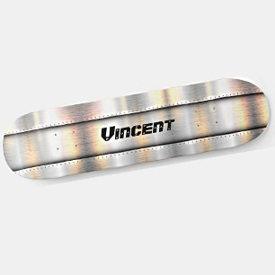 Add Name Initials Silver Grey Metal Strips Look  Skateboard